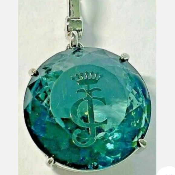 Juicy Couture Engraved Solitaire Sea Blue Green Jumbo Faceted Crystal NWT - Picture 2 of 12